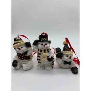 Set of 3 Snowman Christmas Ornaments Tree Decorations with Hats & Scarves